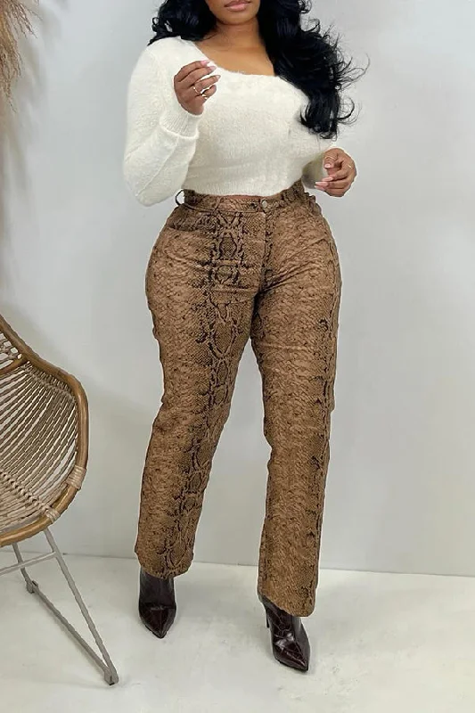 Weekend Savings Galore Casual Snakeskin Print Straight Leg Pants