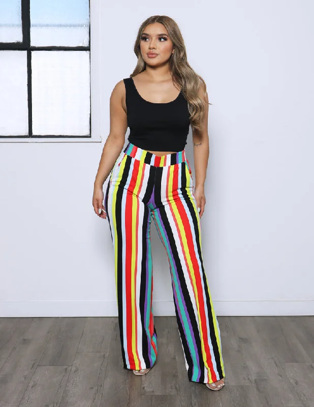 Overstock Wild Soul Multi-Color Striped High Rise Wide Leg Pants