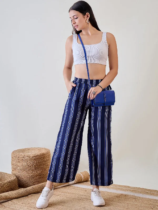 Buy Today Striped Blue Viscose Pants