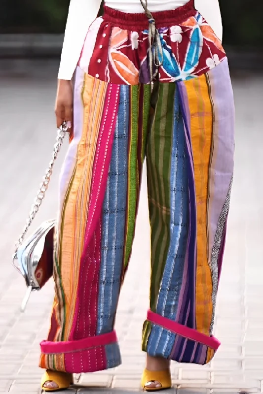Now or Never Fashionable Belted Color-Block Print Loose Pants