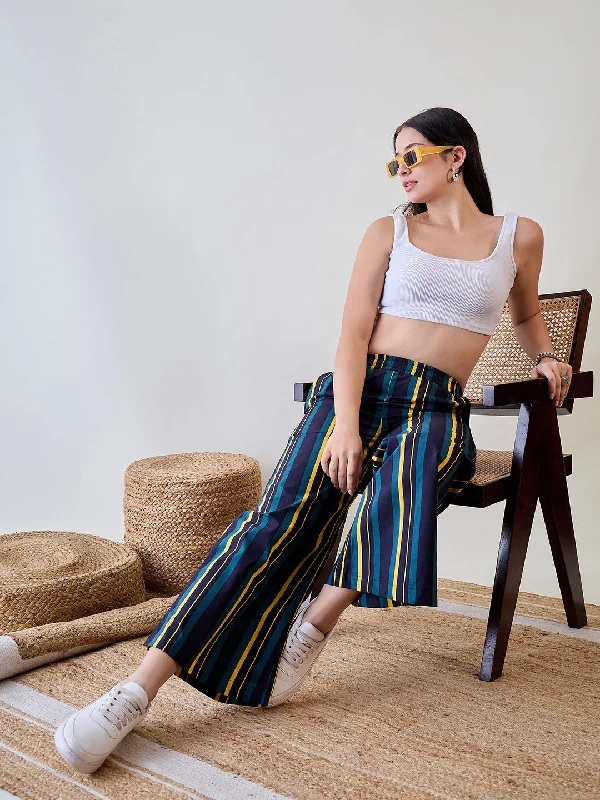 Discount Mania Striped Multicoloured Viscose Pants