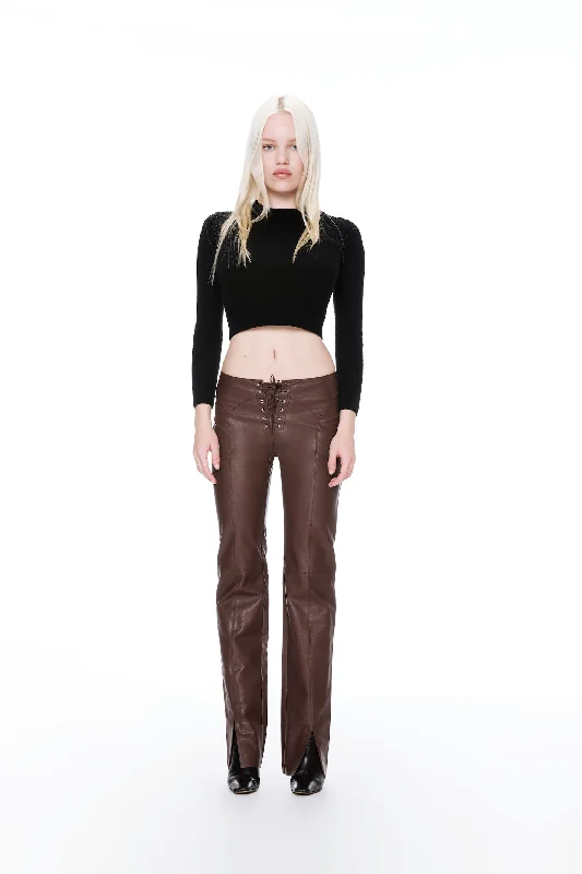 Best Seller ELEMENT LACE UP PANT - BROWN VEGAN LEATHER