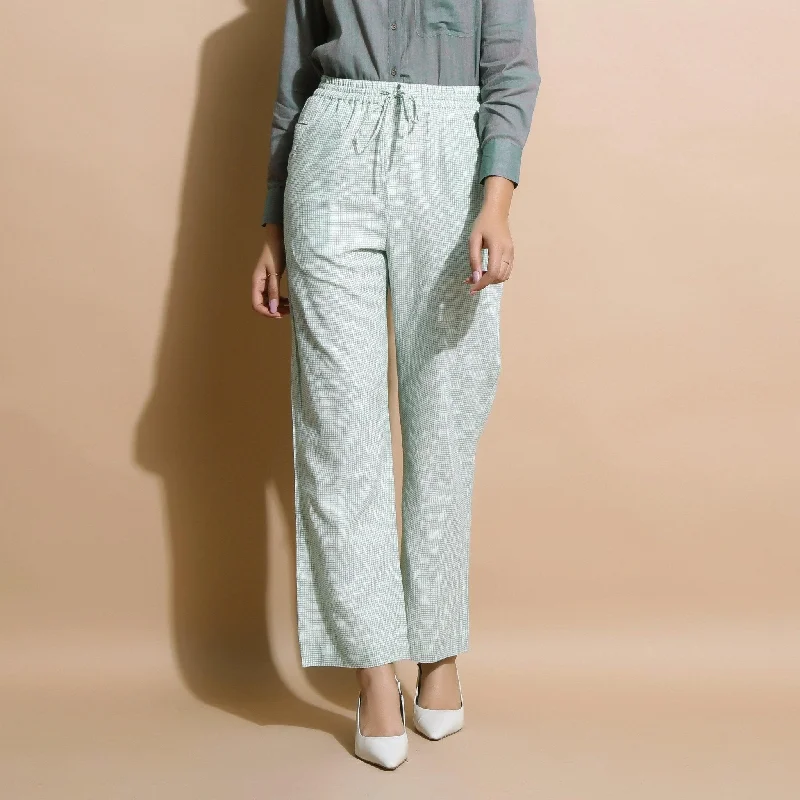 Huge Savings Light Green Checkered Cotton Muslin Elasticated Mid-Rise Pant