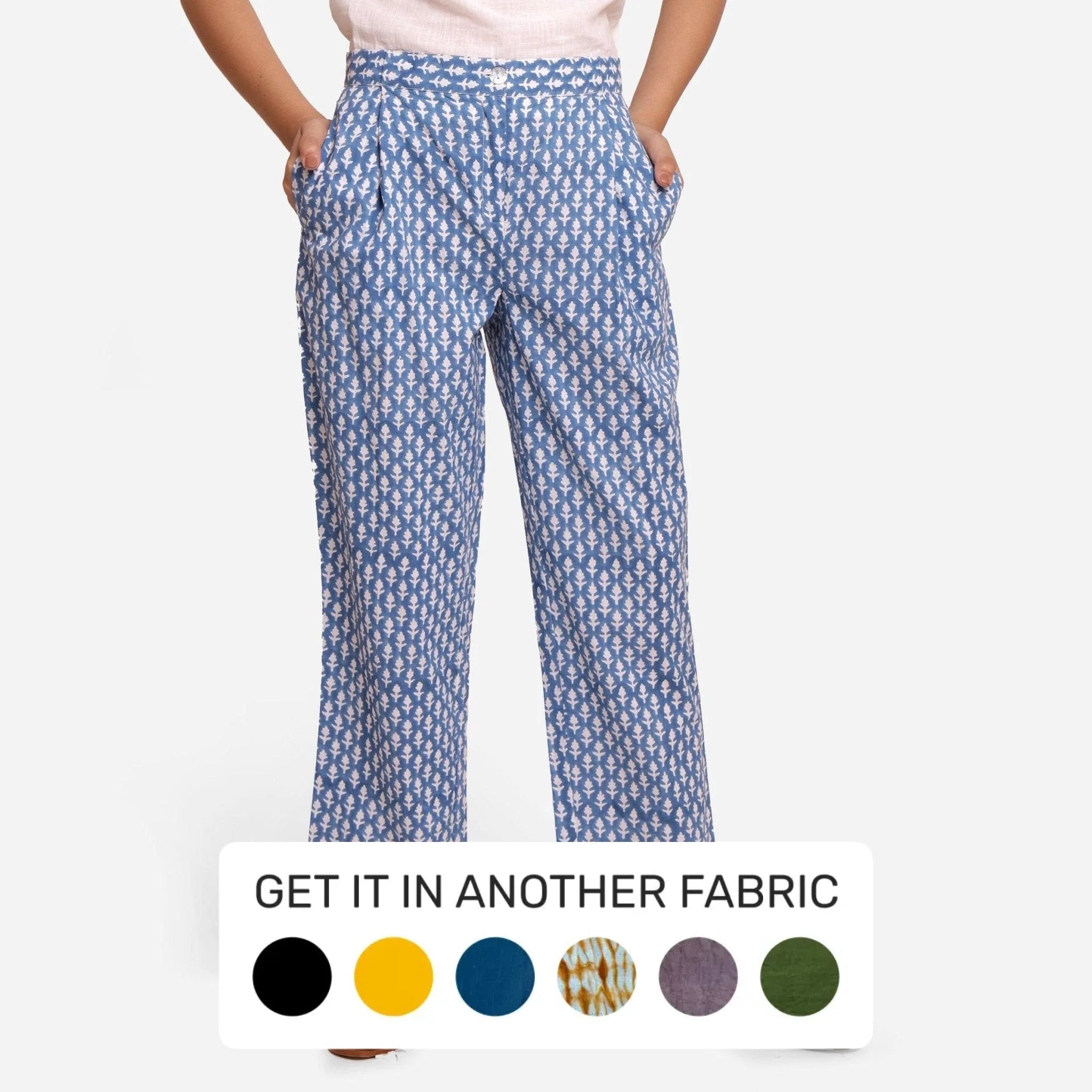 Exclusive Savings Blue Sanganeri Floral Block Printed Cotton Mid-Rise Pant