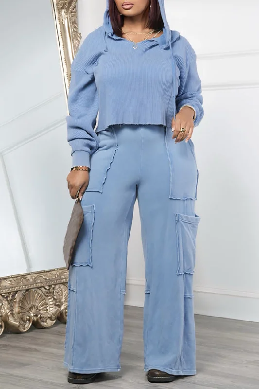Act Now Casual Drawstring Hooded & Pockets Pants Set