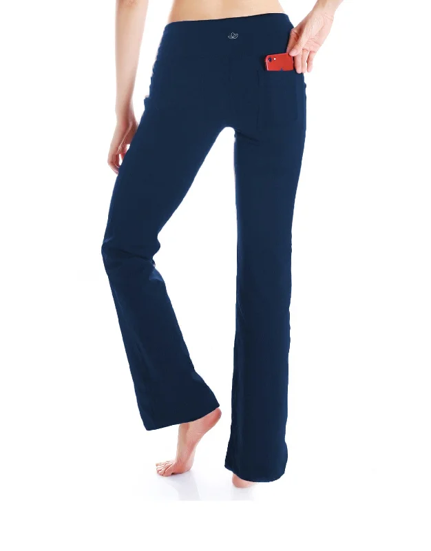 Clearance Event Essential Bootcut Yoga Pants, Back Pockets (Navy Blue)