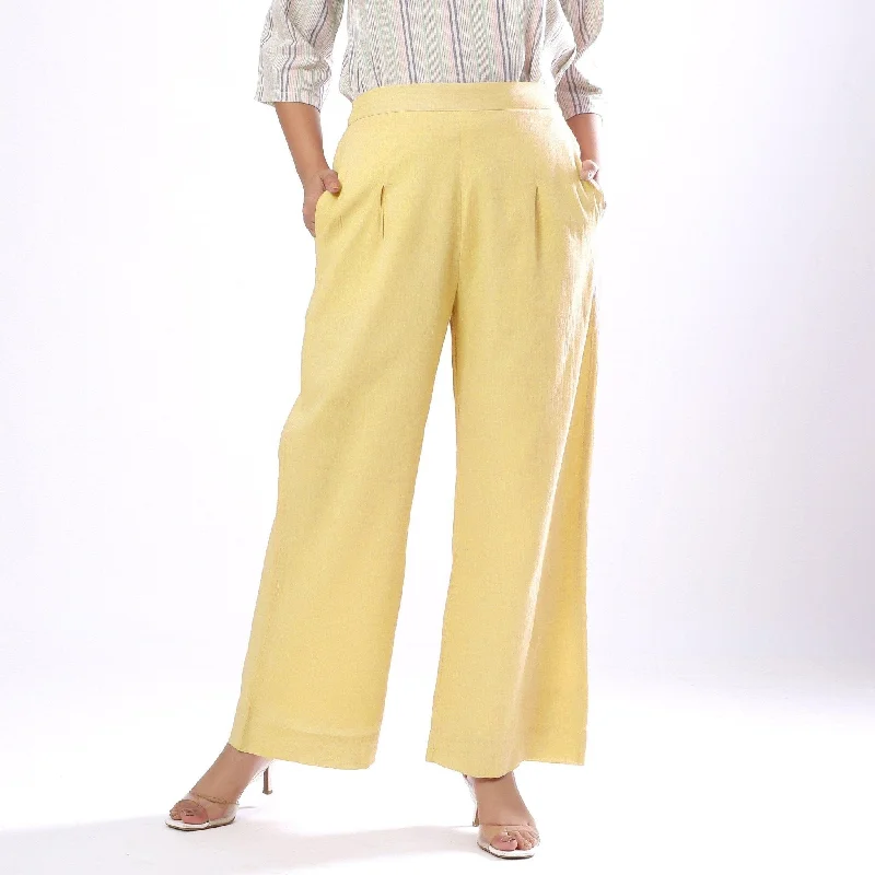 Super Bargain Light Yellow Handspun Cotton Elasticated Wide Legged Pant