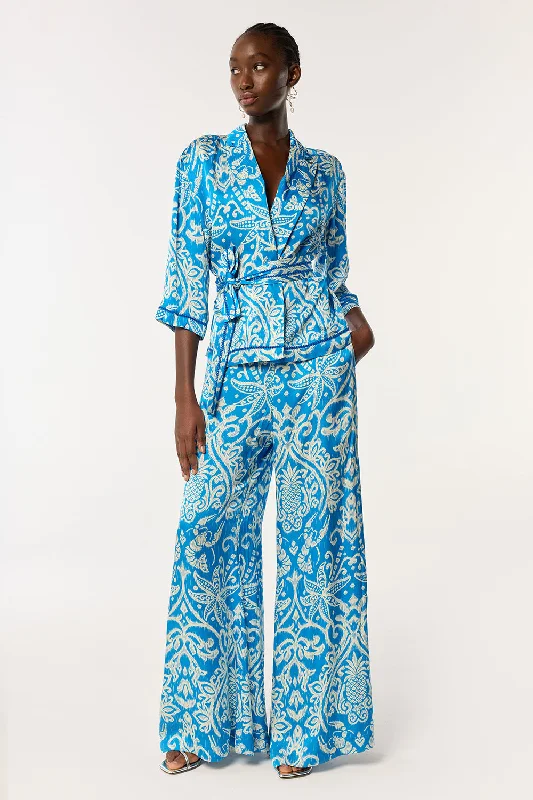 Hot Buy Pant Clea - Turquoise Macro Ikat
