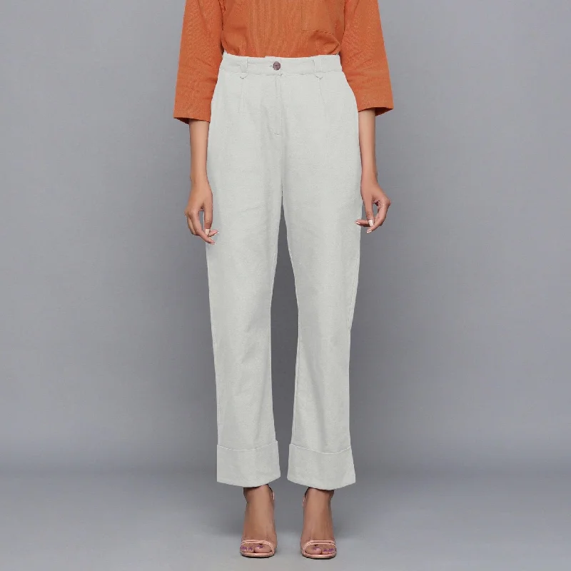 Weekend Discounts Worth Grabbing Cloudy Grey Warm Cotton Flannel Rolled-up Trouser