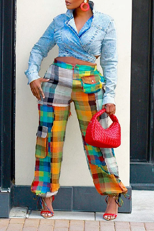 Daily Specials Colorful Plaid Flap Pockets Pants