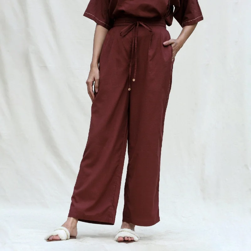 Weekend Discounts to Savor Brown 100% Cotton Mid-Rise Elasticated Pant
