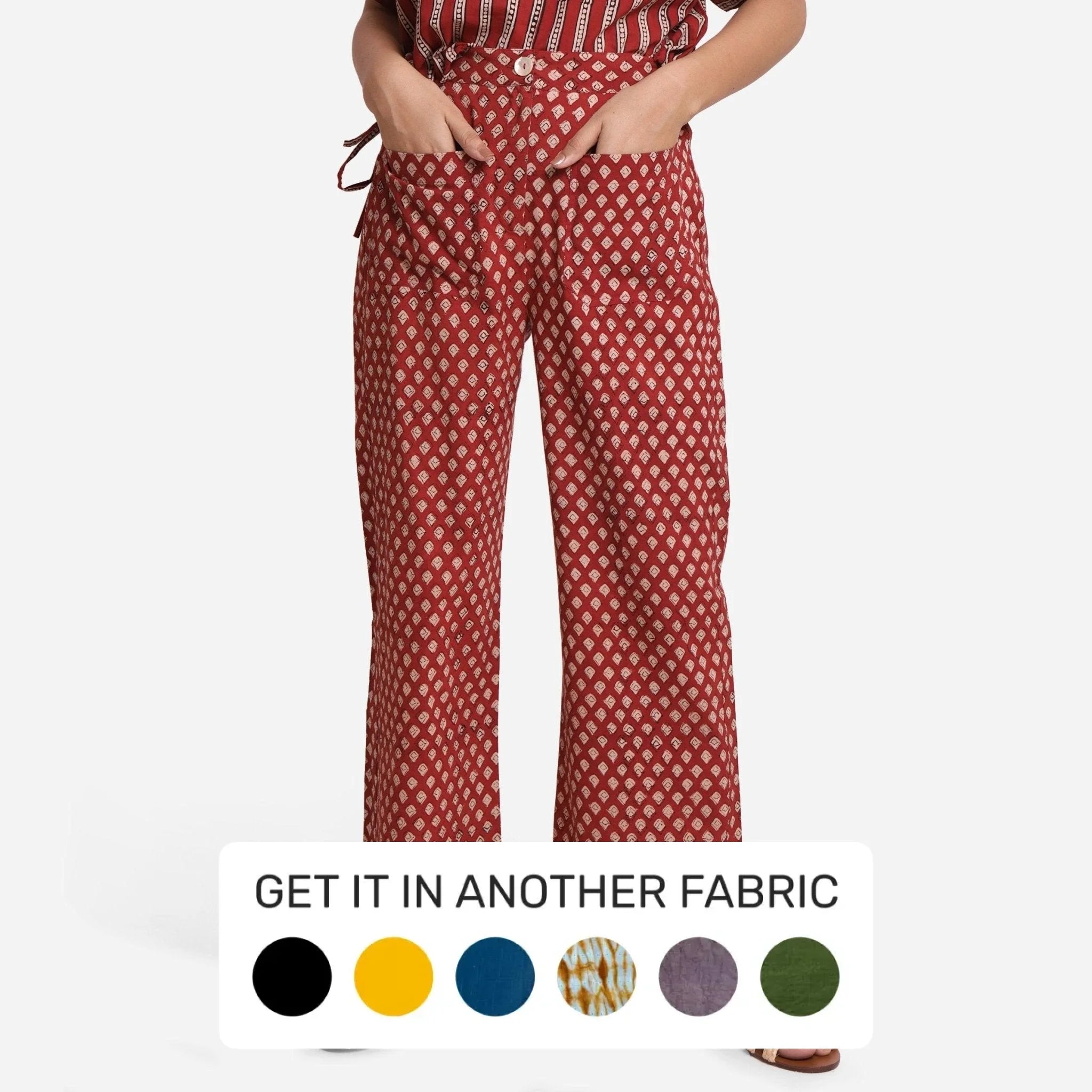 Buy Today Brick Red Block Printed Cotton Ankle Length Pant