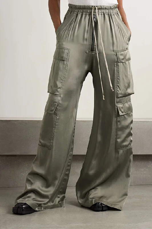Huge Savings Casual Flap Pocket Drawstring Waist Satin Pants