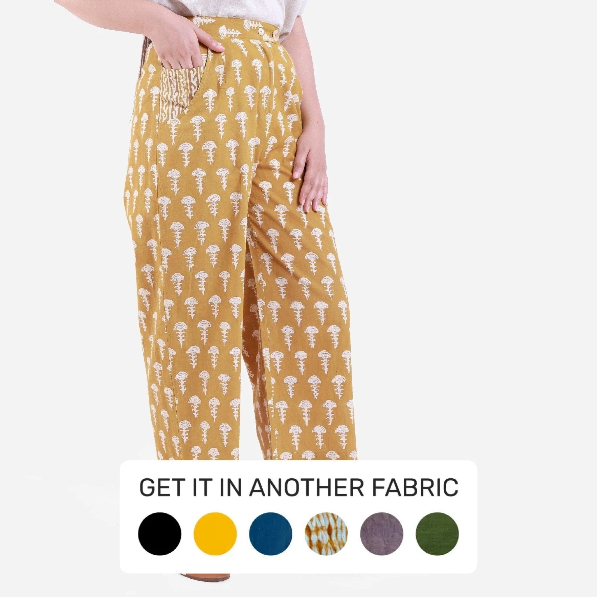 Great Deals Mustard Block Print Wide Legged Cotton Culotte