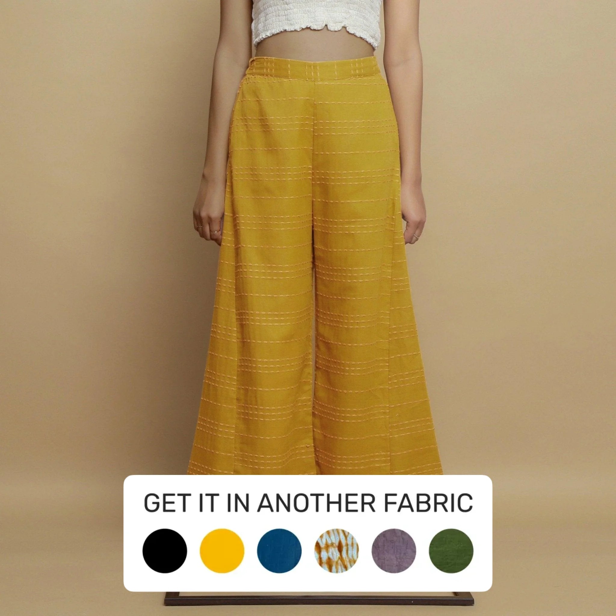 Fantastic Offers Mustard Striped Elasticated Handwoven Cotton Paneled Pant