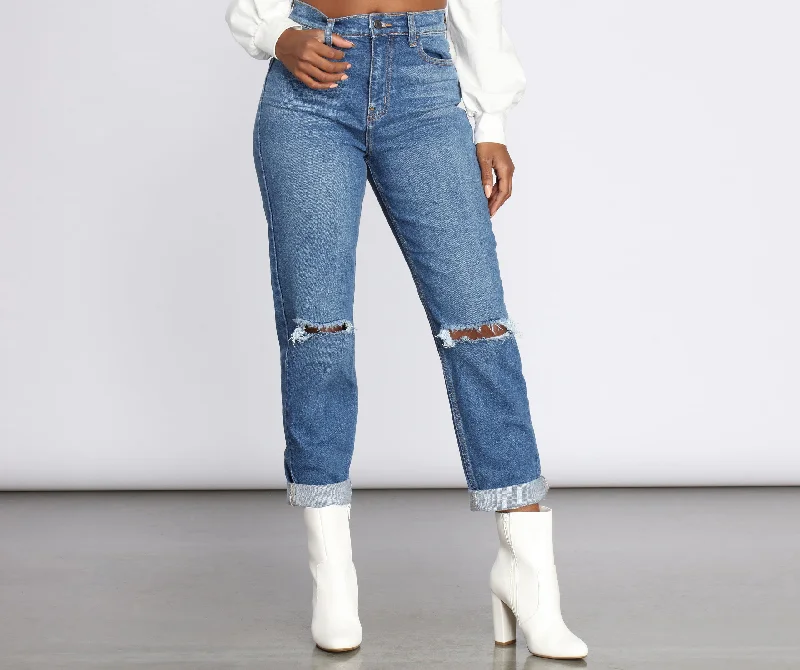 TIME-Limited Offer High Rise Distressed Mom Jeans