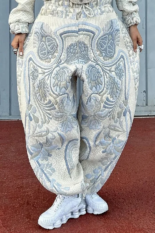 Weekend Offers You Can't Ignore Street Fashion Color-Blocked Embroidered Pattern Banana Pants