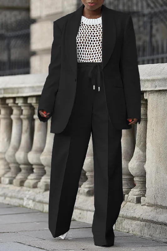 Price Drop Chic Shawl Collar Blazer & Drawstring Waist Pants Set
