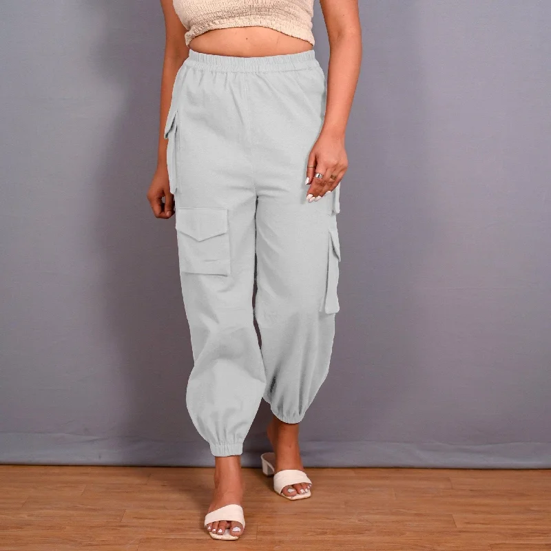Weekend Specials to Love Cloudy Grey Warm Cotton Flannel Elasticated Cargo Jogger Pant