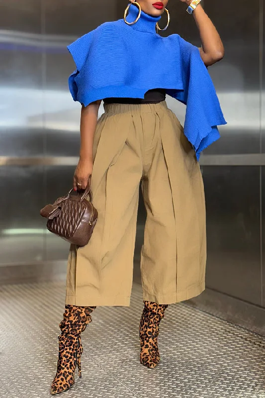 One-Day Only Stylish Solid Pleated High Waist Pants