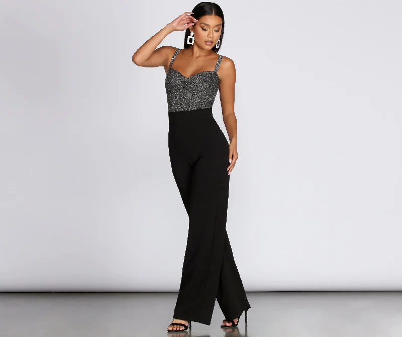 Deep Savings Glitter Twist Front Jumpsuit