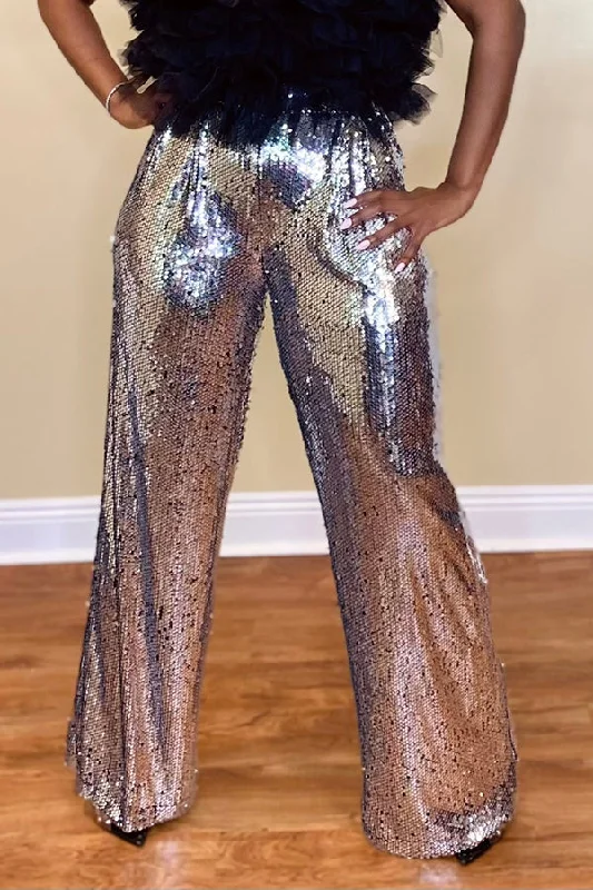 Can't Miss Stylish Shiny Sequined Wide Leg Pants