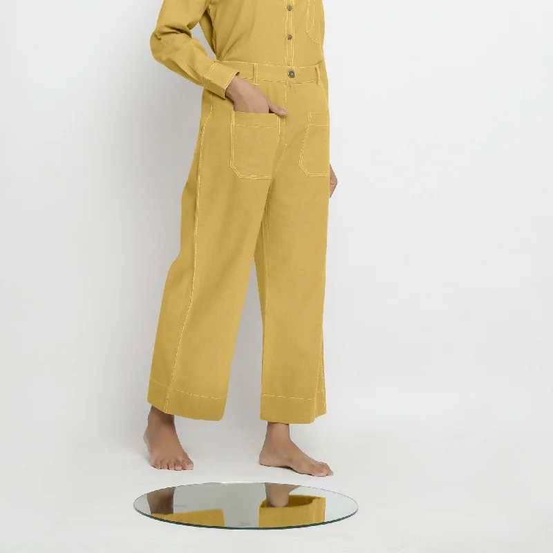 Midnight Sale Light Yellow Handspun Cotton Patch Pocket Mid-Rise Pant
