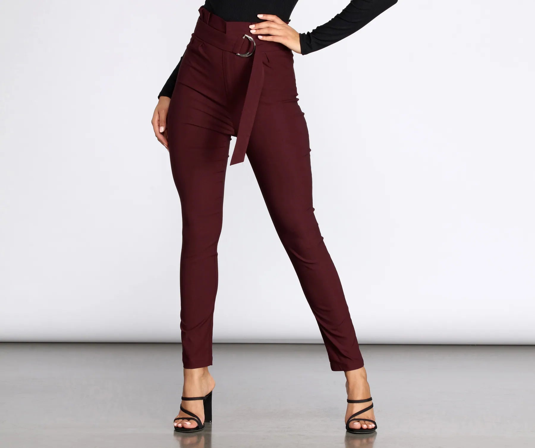 Clearance Sale Belted Paper Bag Waist Skinny Pants