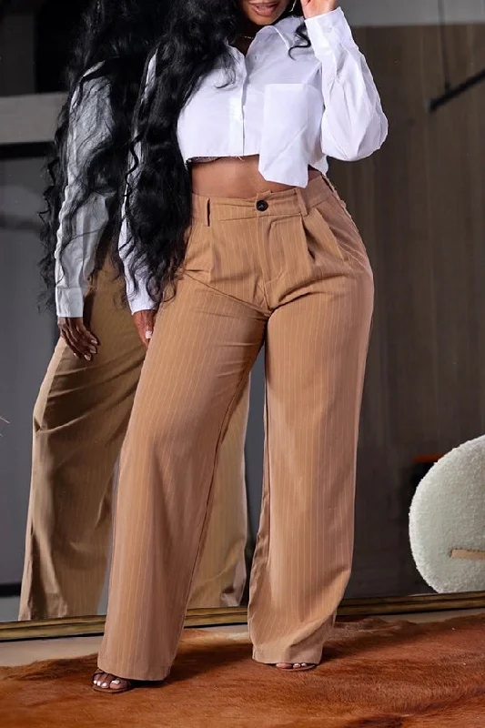 Weekend Savings Bonanza Unique Striped Pleated Straight Leg Pants