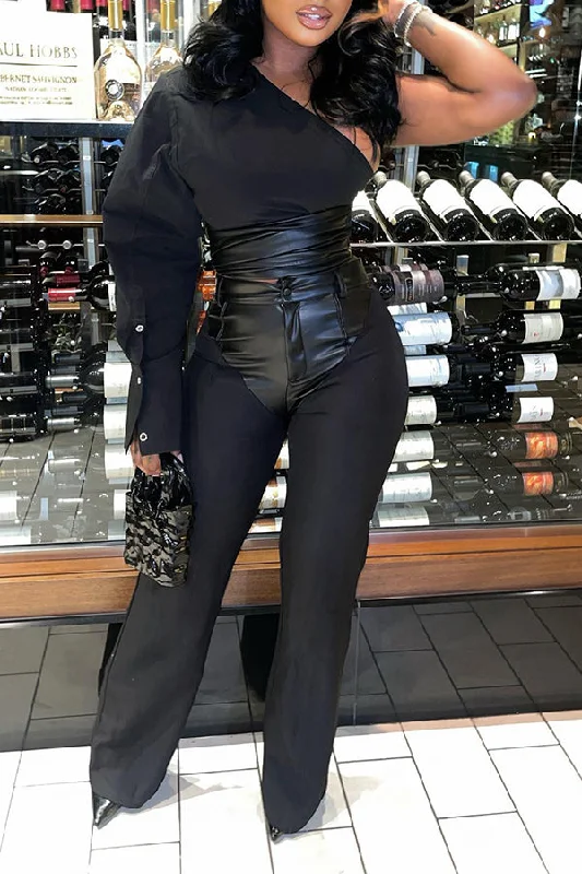 The Best Prices One Shoulder Top Panel Pants Set
