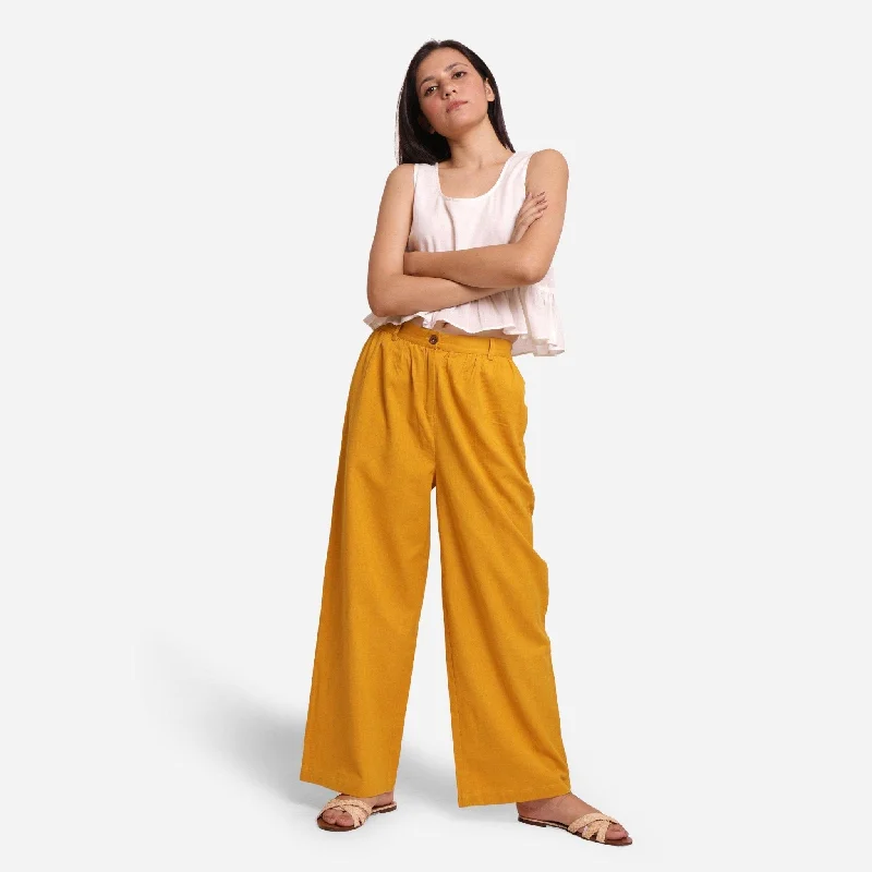 Weekend Offers That Excite Mustard Cotton Flax Elasticated Wide Legged Pant