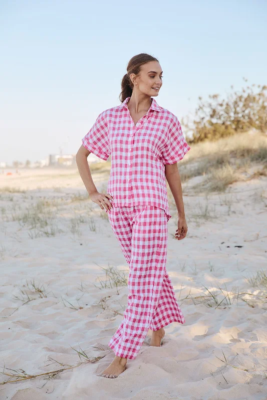 Super Sale Breezy Linen Elastic Waist Pant in Treviso Pink