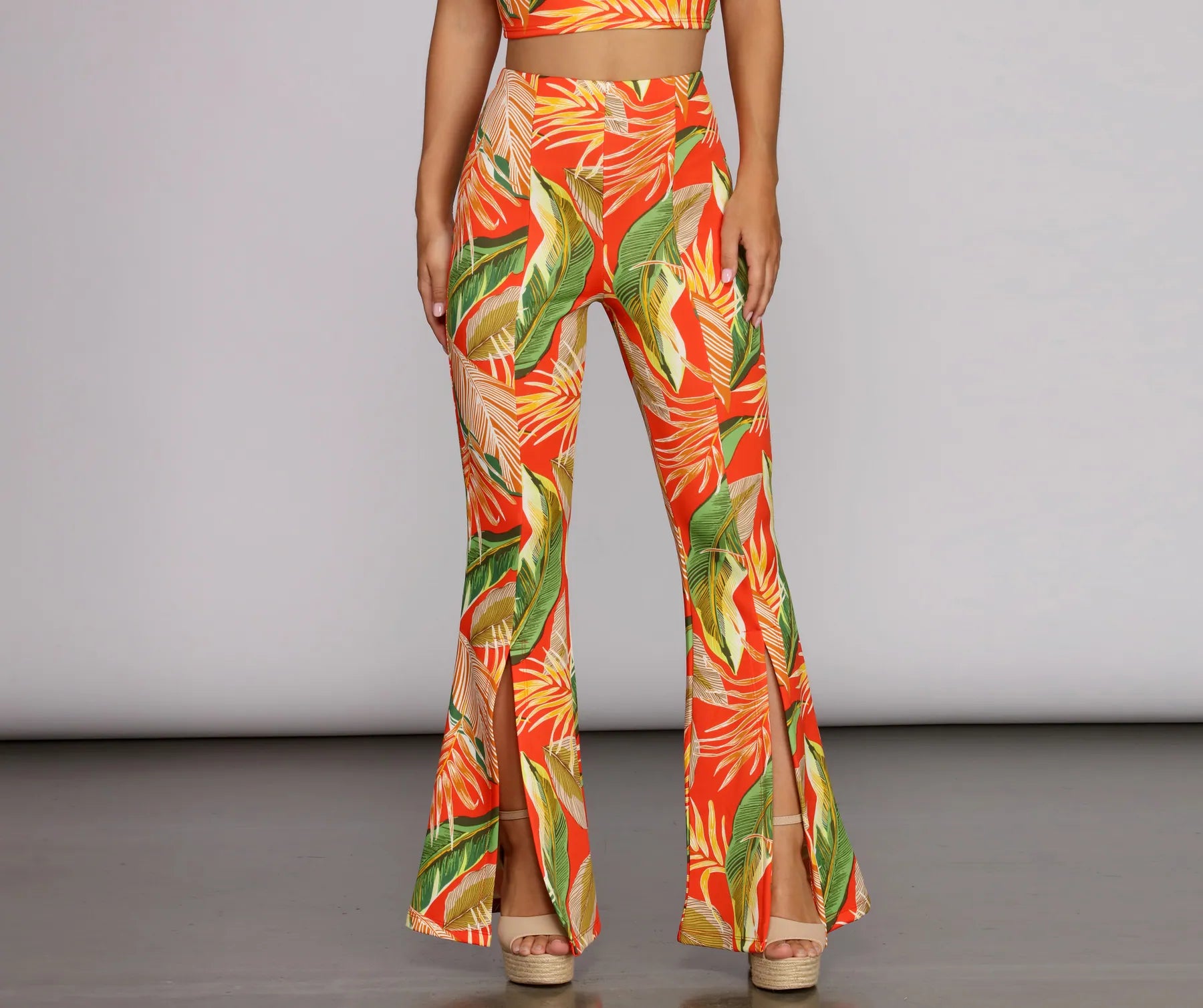 Closeout To Paradise Printed Flared Pants