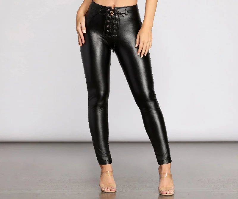 Blowout Deals Faux Leather Lace Up Pants