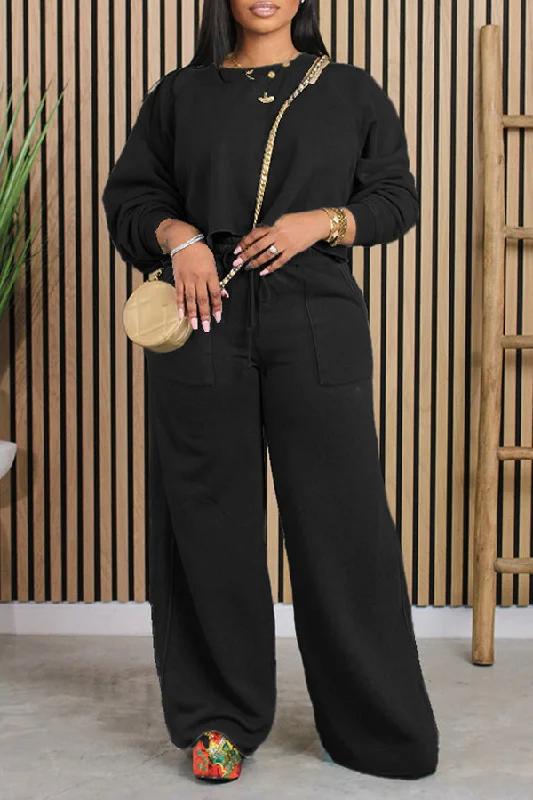 Limited Availability Casual Drawstring Slant Pocket Detail Pants Set