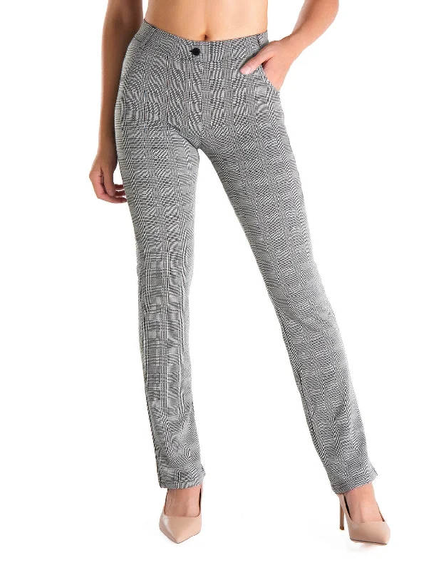 Super Sale Straight Leg Yoga Dress Pants, 4 Pockets (Plaid)
