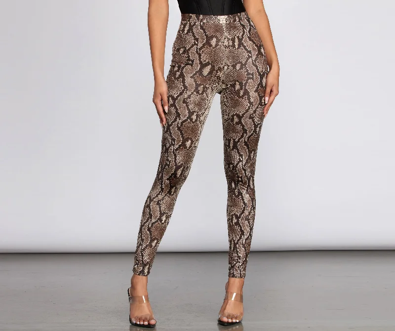 Weekend Offers That Shine High Waist Satin Snake Leggings