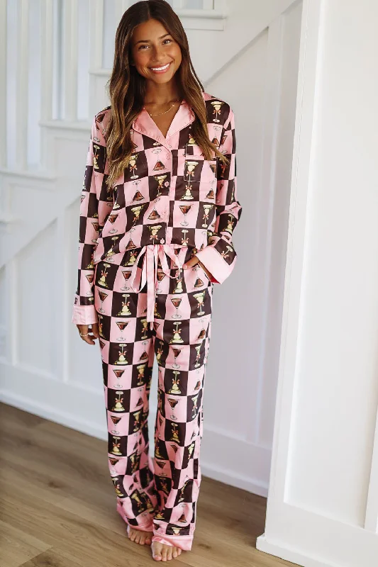 Bargain Blast Martini Moments Pajama Pants - Pink and Brown