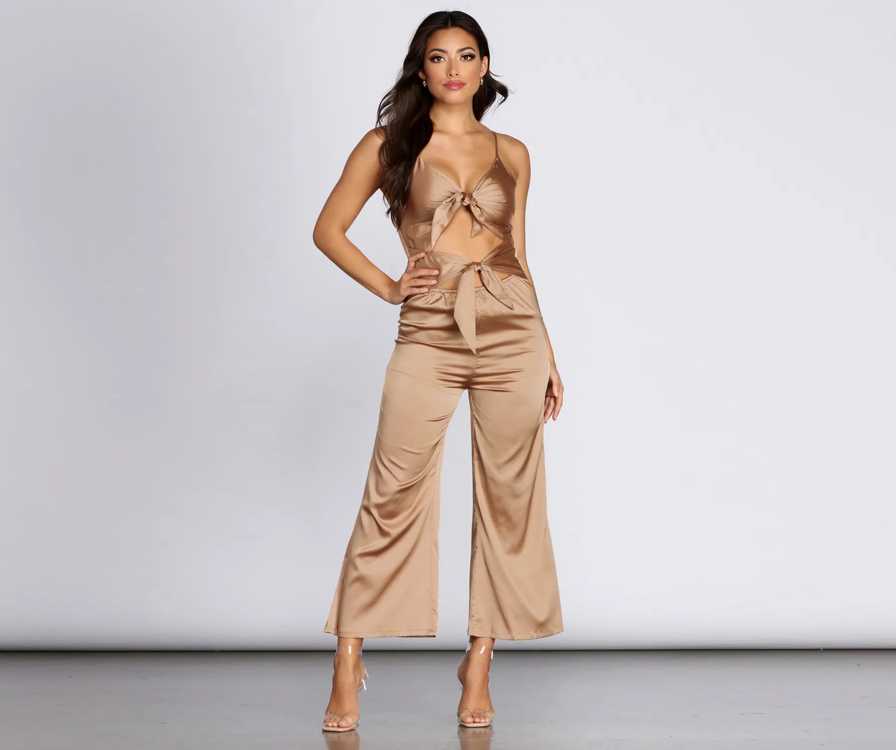 Final Clearance Stunning Satin Tie Front Jumpsuit