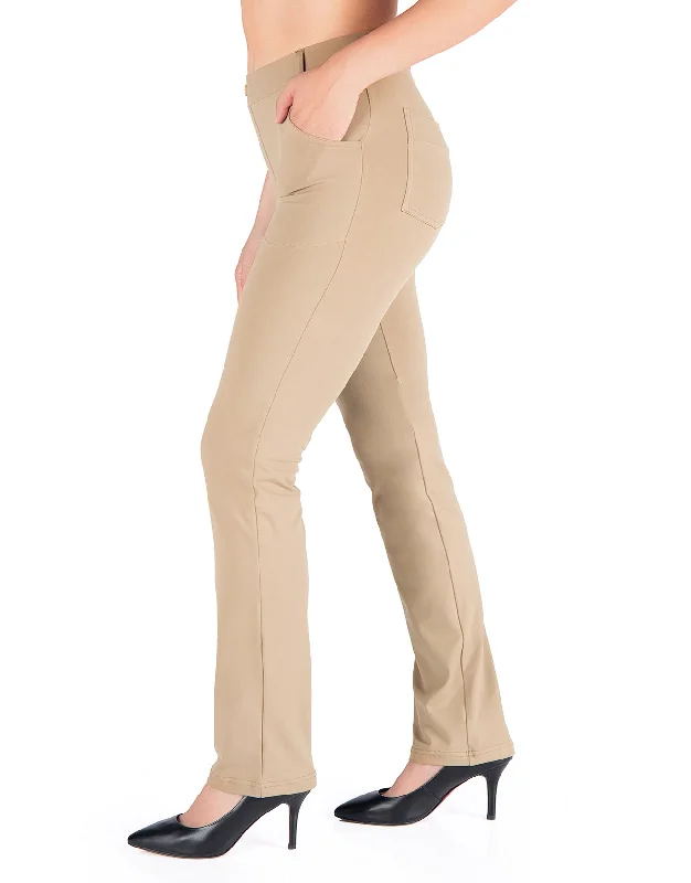 Sale Event Straight Leg Yoga Dress Pants, 4 Pockets (Khaki)