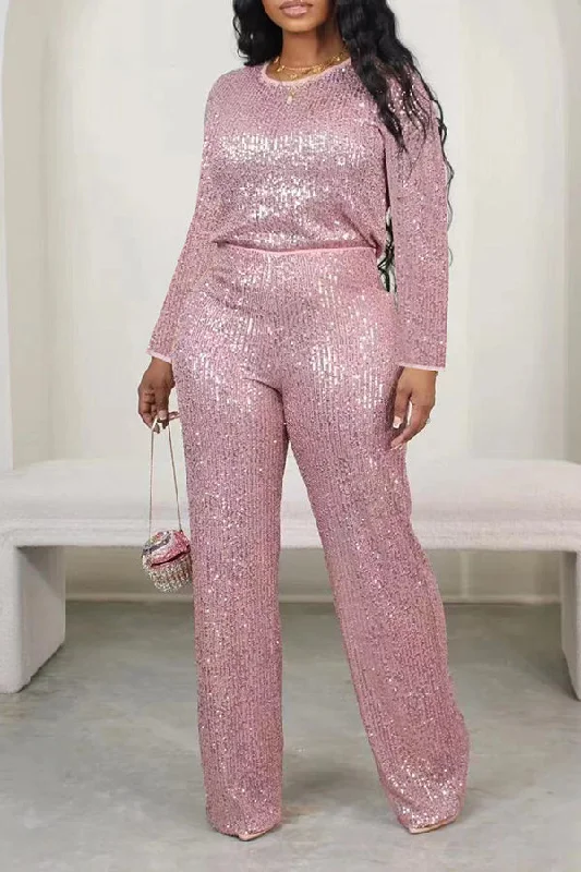 Special Buy Sparkly Sequin Round Neck Top & Pants Set