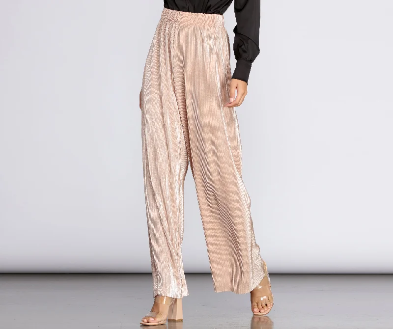 Clearance Sale High Waist Pleated Glitter Pants