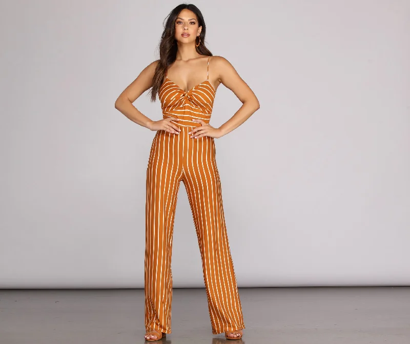 Quick Deals Knot About It Striped Jumpsuit