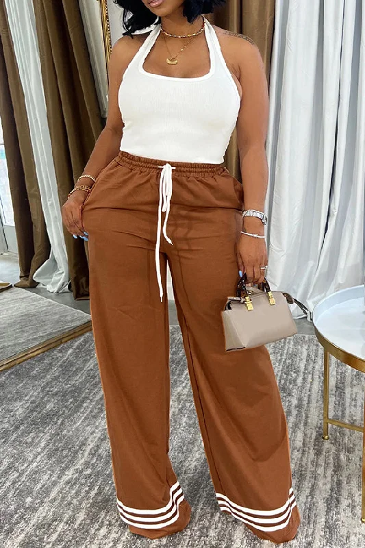 Big Discounts Casual Drawstring Waist Stripe Detail Pants