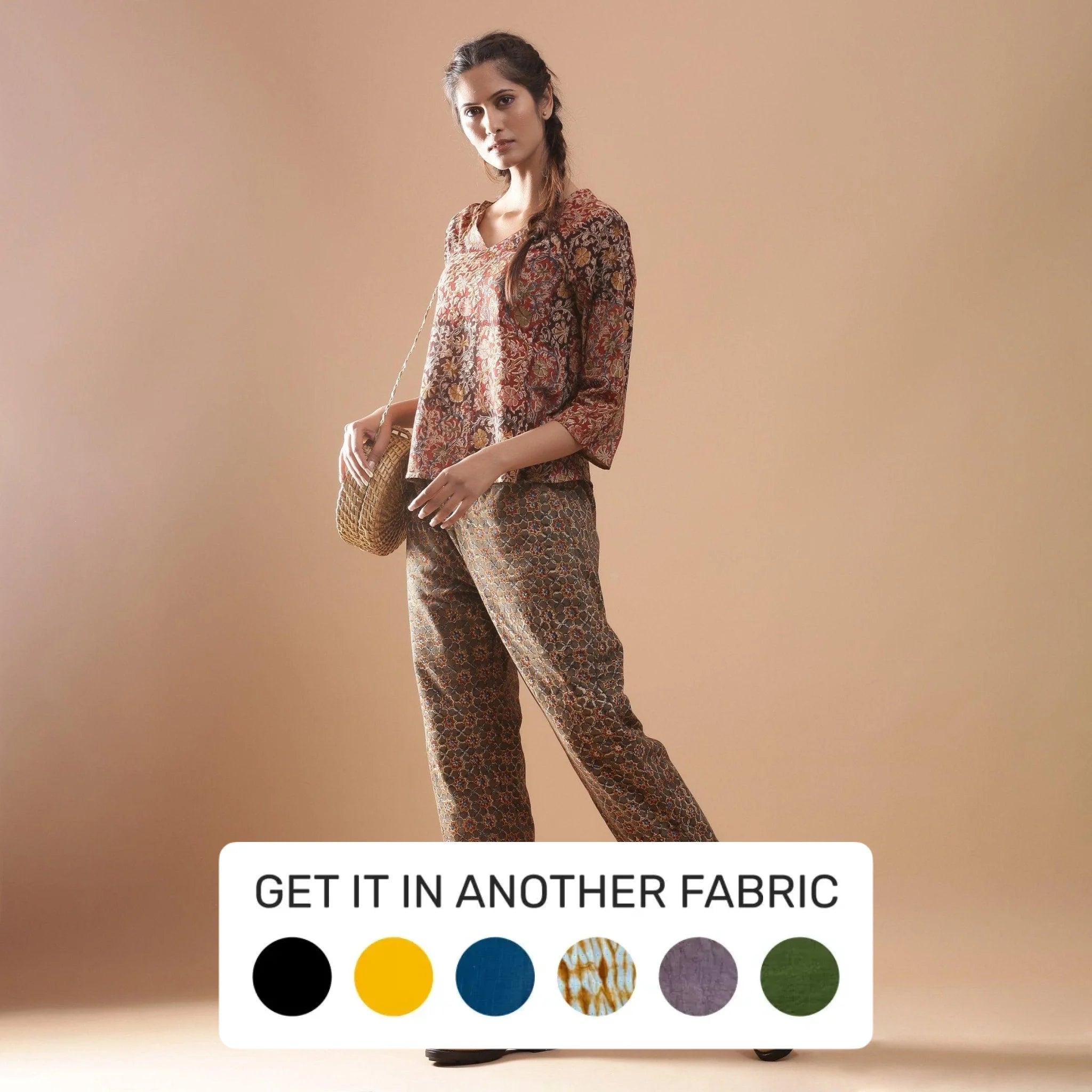 Weekend Discounts to Savor Muddy Green Warm Block Printed Full Length Cotton Pant