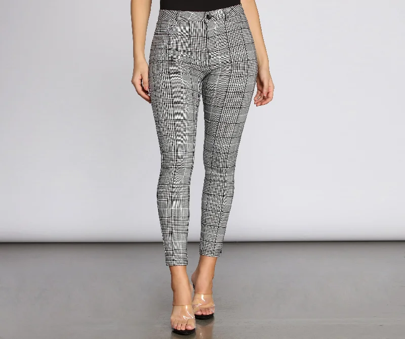 Shop the Weekend Away High Rise Plaid Skinny Pants