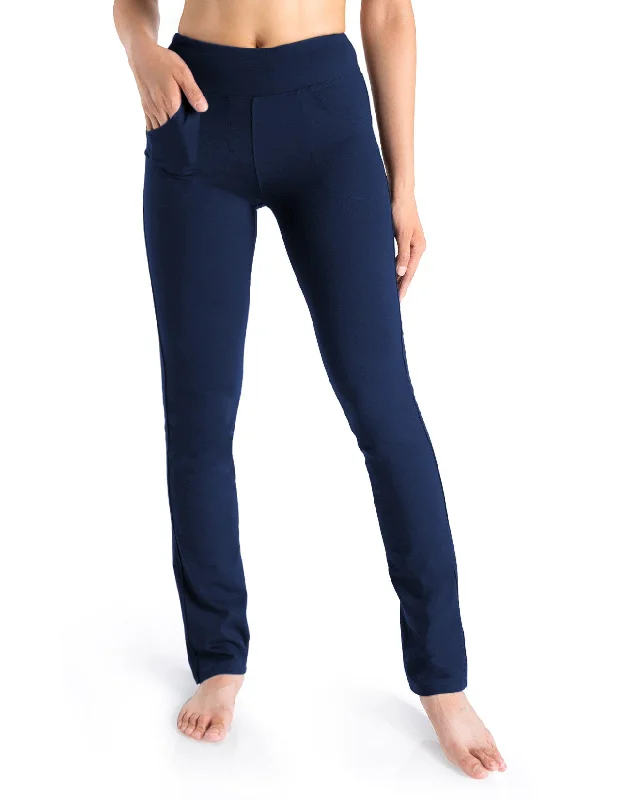 Weekend Bargains to Cherish Straight Leg Yoga Pants, 5 Pockets (Navy Blue)