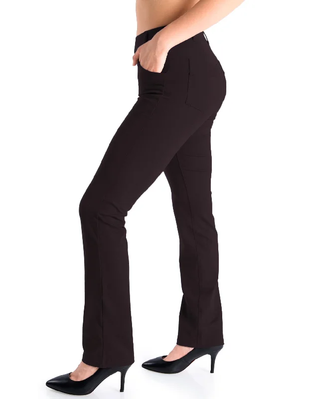Today's Deal Straight Leg Yoga Dress Pants, 4 Pockets (Plum Brown)
