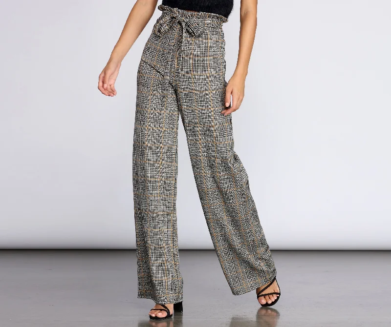 Make Your Weekend Count with Savings Paper Bag High Waist Plaid Trousers