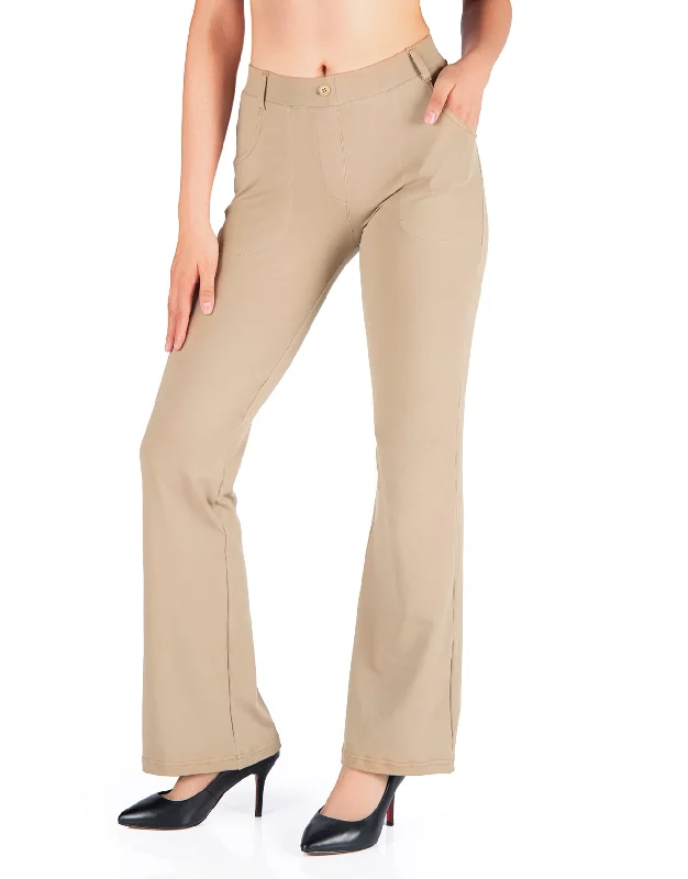 Clearance Items Flare Yoga Dress Pants, 4 Pockets (Khaki)
